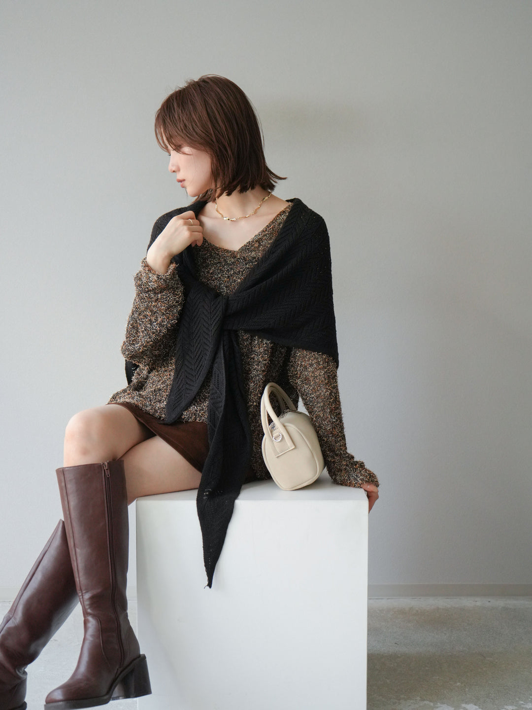 [予約]ミックステープヤーンVネックプルオーバー/オレンジ