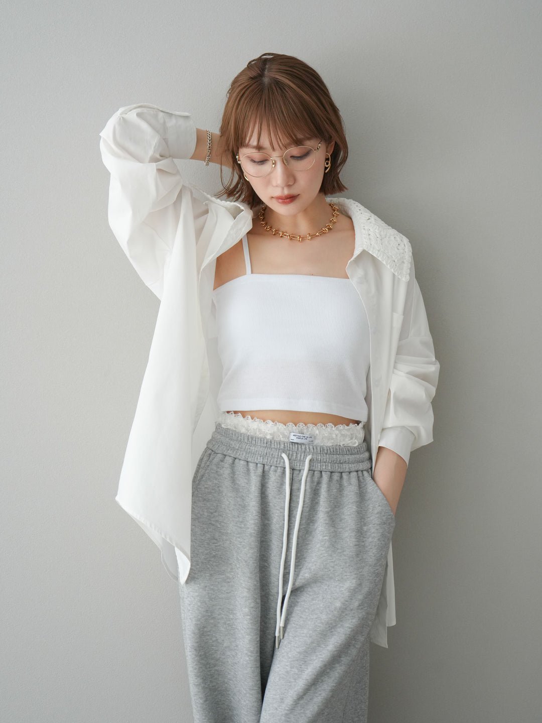 [予約]カップ付テレコリブベアキャミソール/オフ