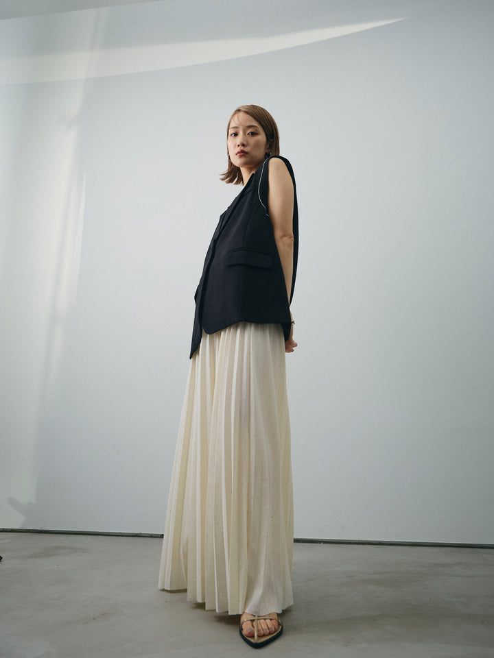 [套裝] 縫線設計背心 + 水鑽百褶裙 (2套)