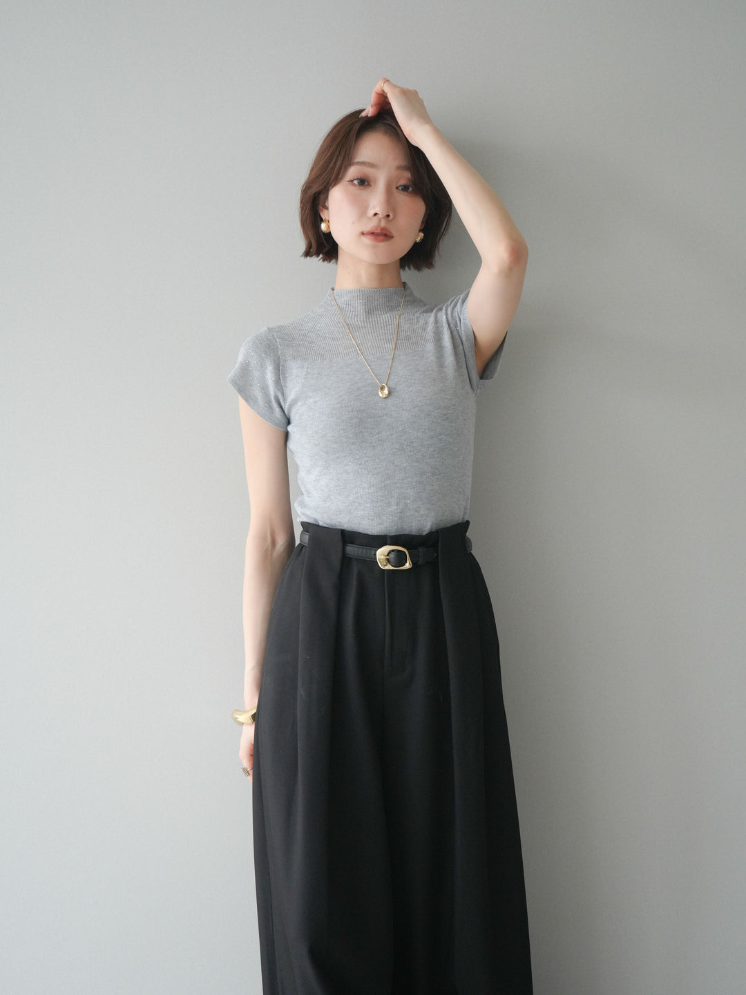 [SET]ビジューシアーフレンチニット+選べるアクセセット(2set)