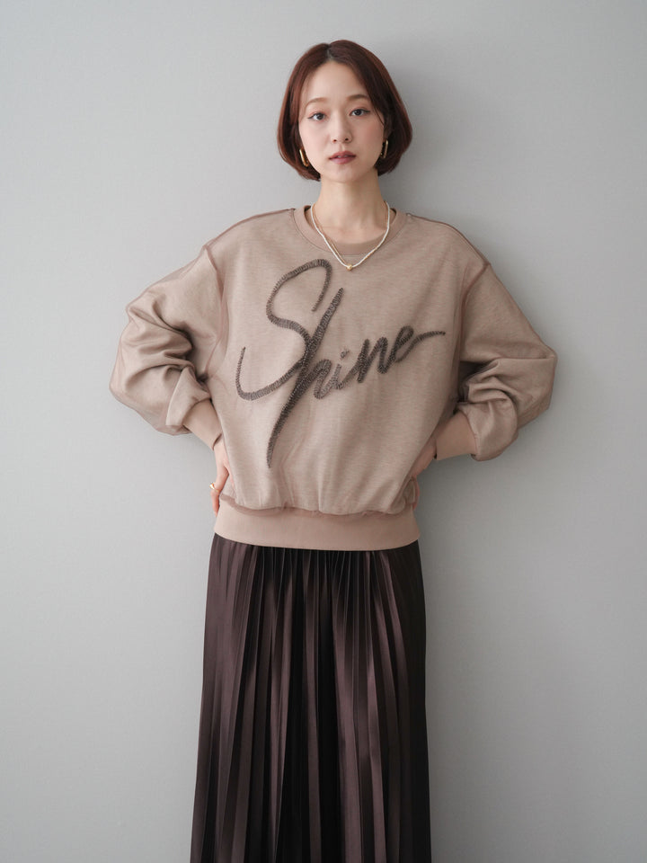 [SET]チュールレイヤードロゴスエットプルオーバー+サテンプリーツマキシスカート(2set)