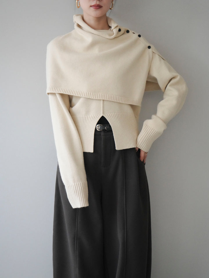 [予約]フロントスリットネックアンサンブルニット/ivory