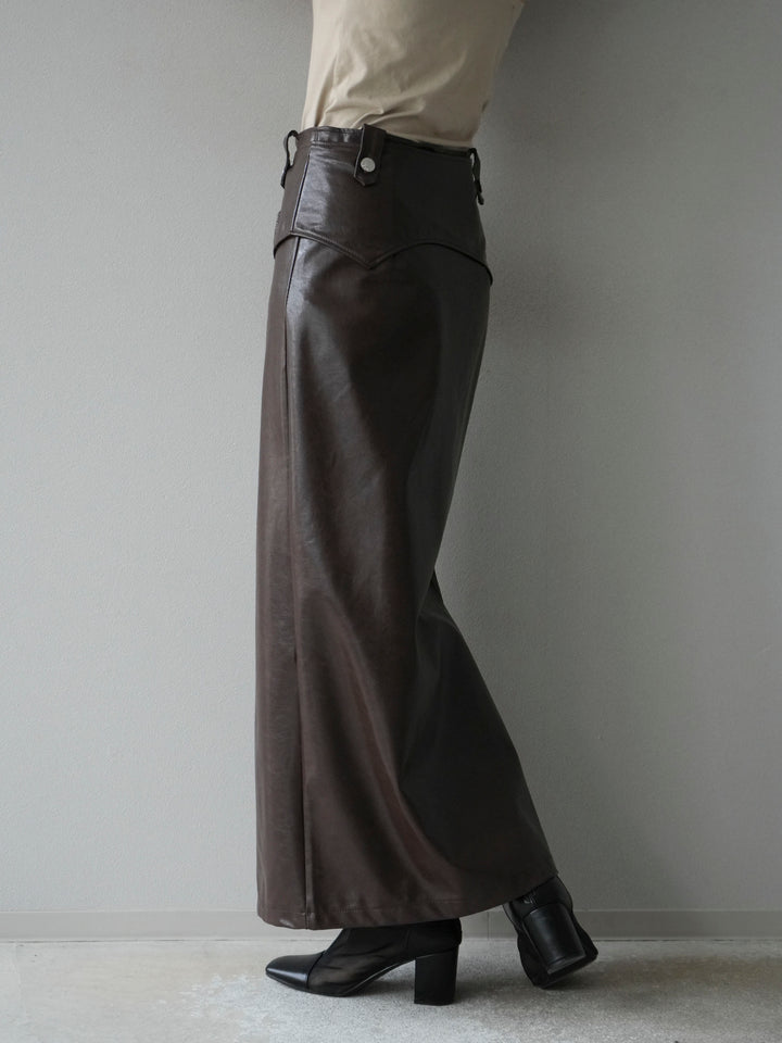 [予約]ベルトデザインレザータッチZIPタイトスカート/ブラウン