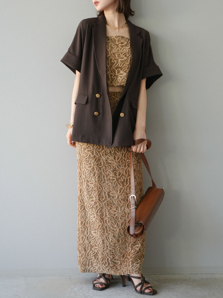 [予約]ゴールドボタンハーフジャケット/ブラウン