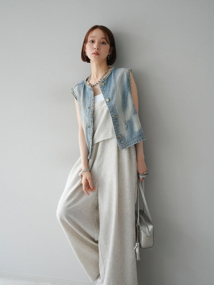 [予約]ツイードデザインデニムベスト/ライトブルー