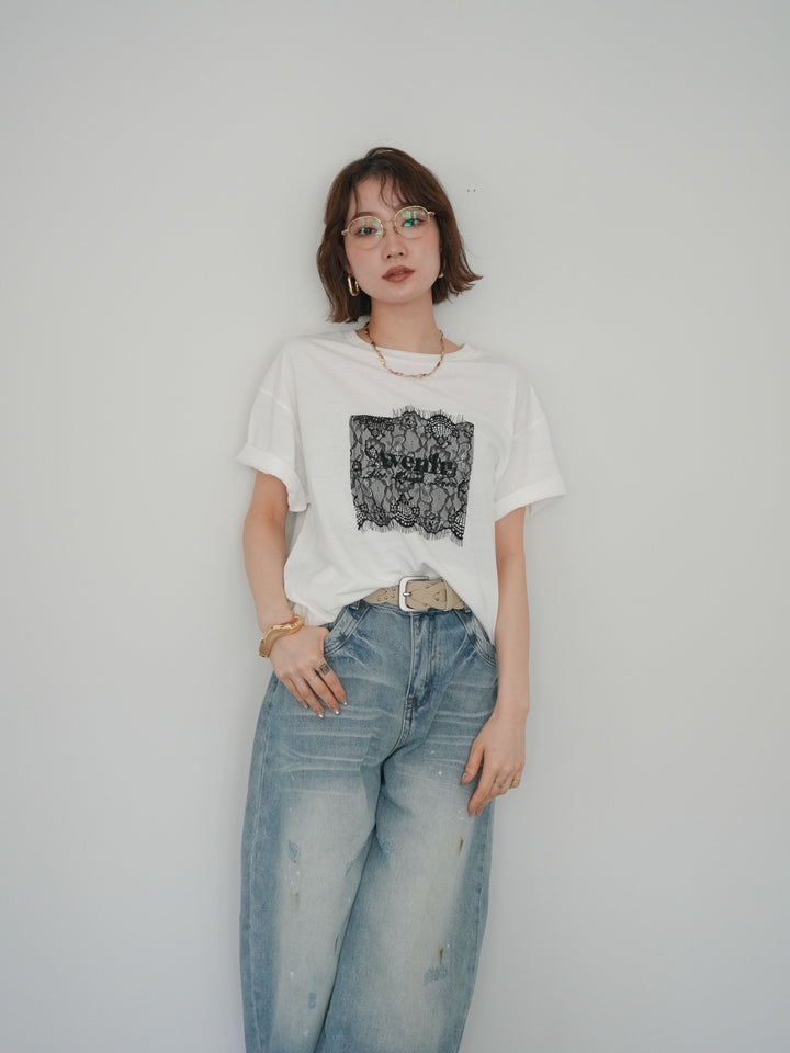 [予約]レースコラージュロゴTシャツ/off