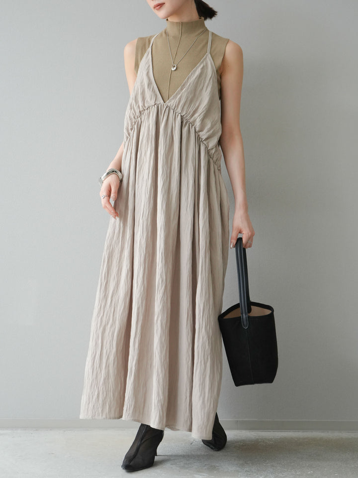 [予約]シボ加工シャイニーキャミワンピース/ベージュ