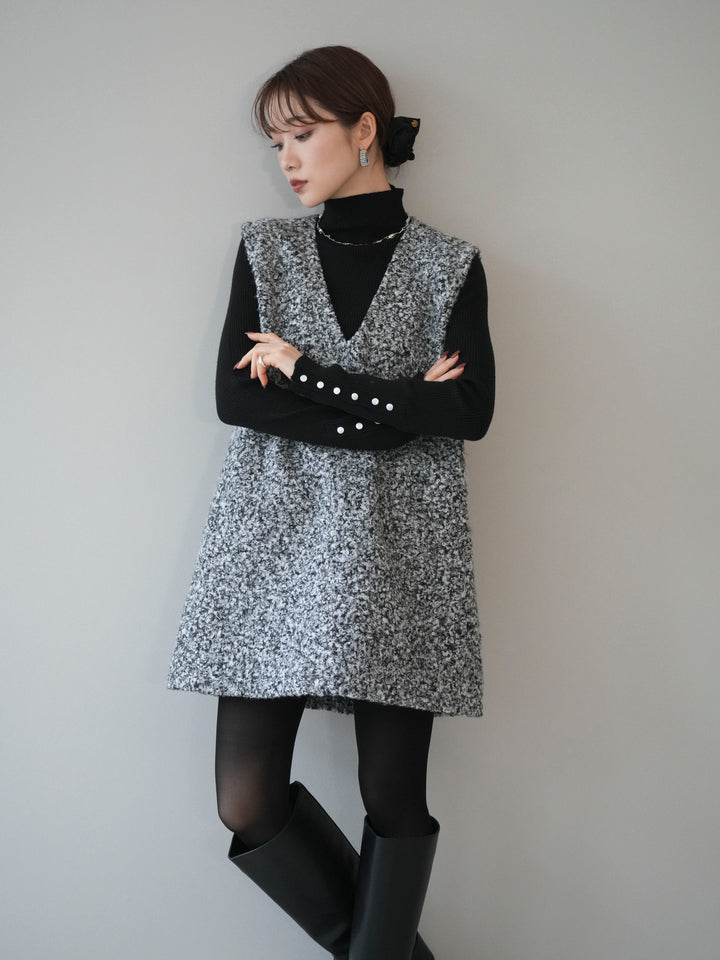 [予約]ミックスループヤーンニットミニワンピース/gray