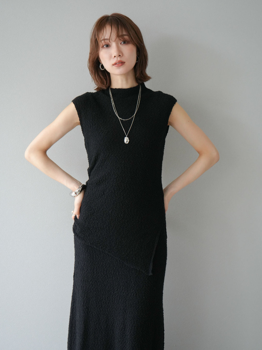 [套裝] 珠地佈針織無袖上衣 + 珠地佈針織I字裙 (2套)