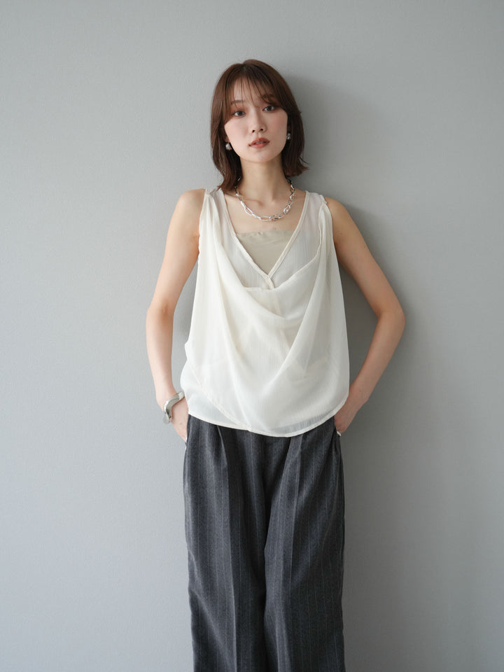 [予約]サイドラインストライプワイドパンツ/チャコール