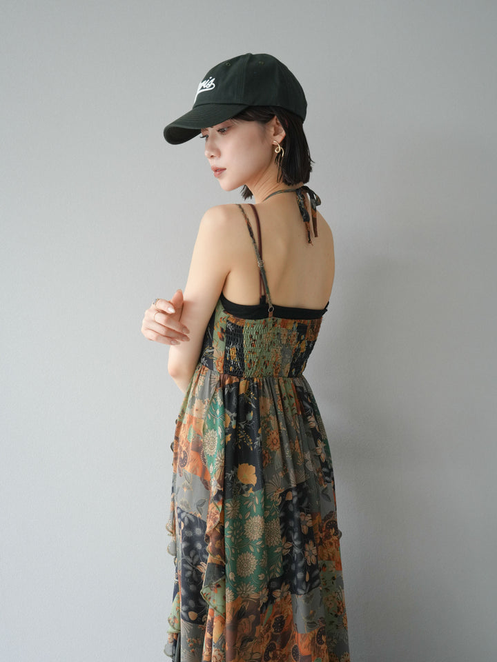 [預購] 拼布荷葉邊吊帶洋裝/混色