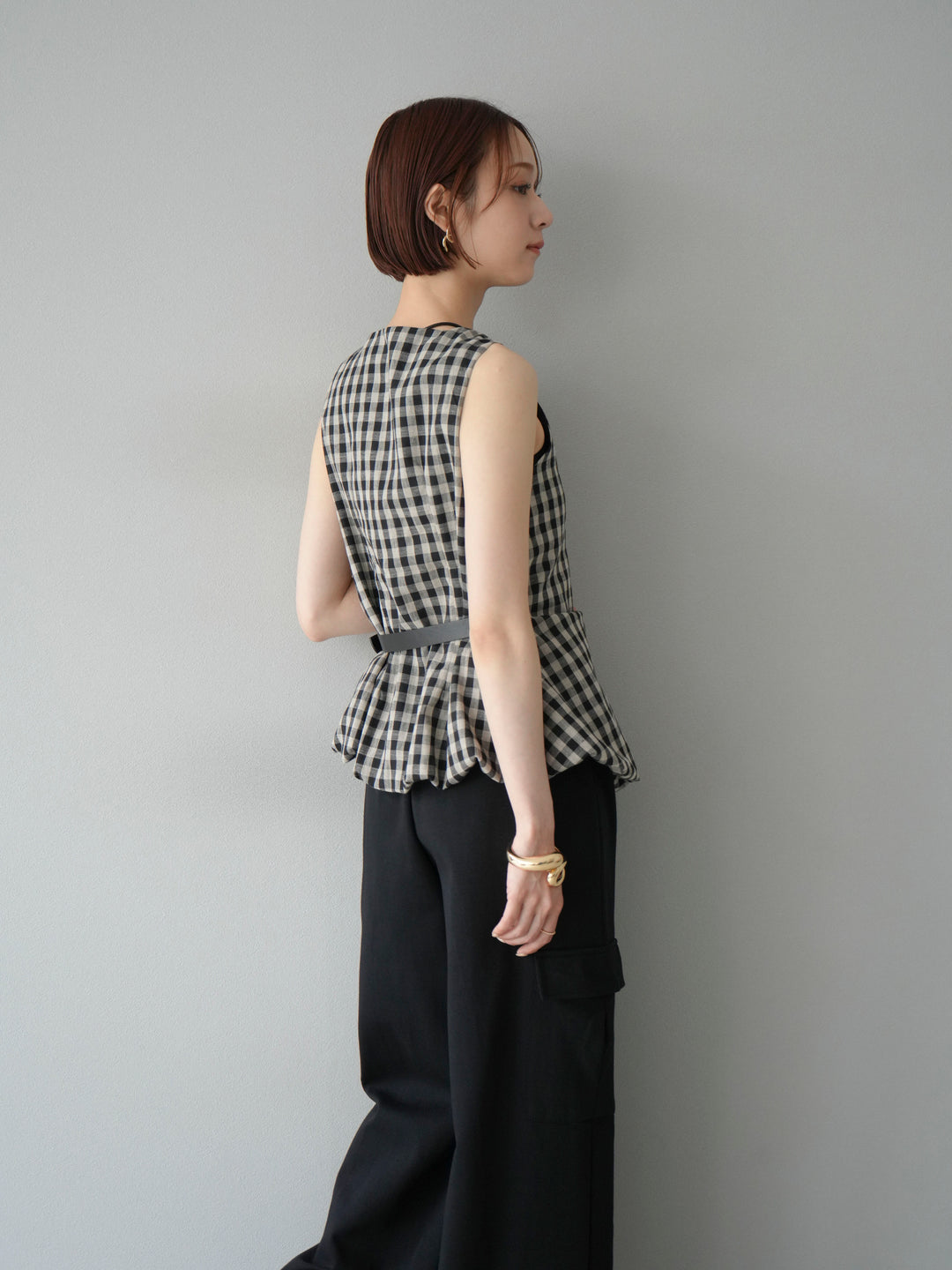 [SET]ベルトデザインバルーンブラウス+ウエストラインサイドポケットスウェットパンツ(2set)