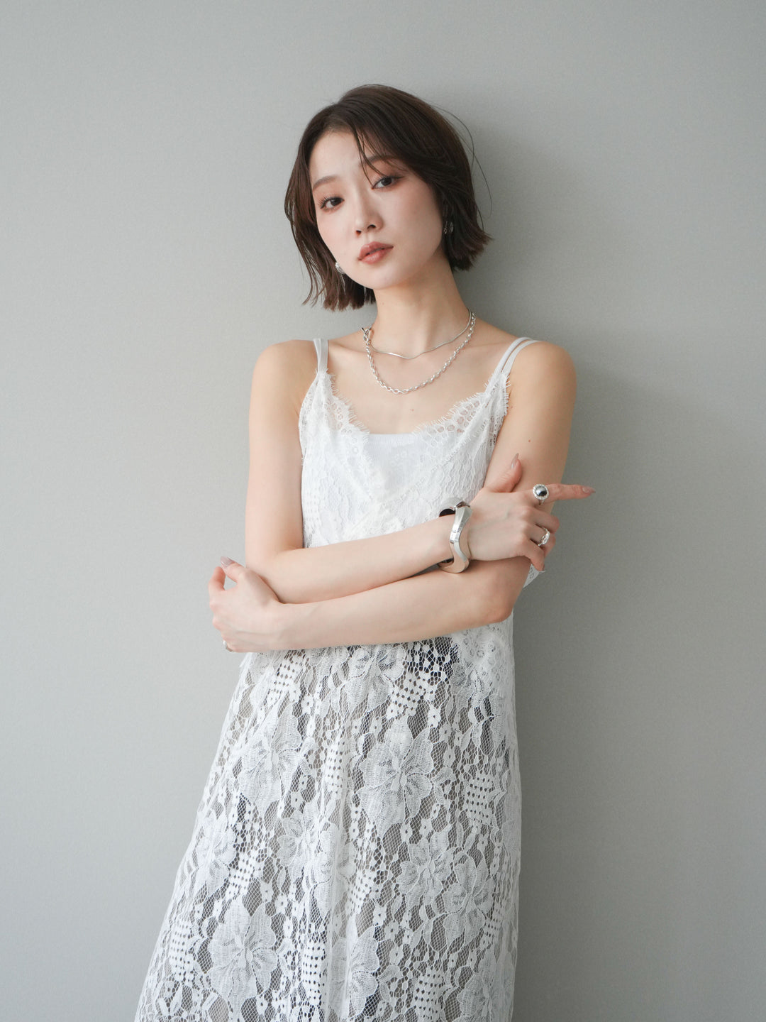 [SET]総レースチュニックキャミソール+ベルト付キーホルダーモチーフワイドパンツ(2set)