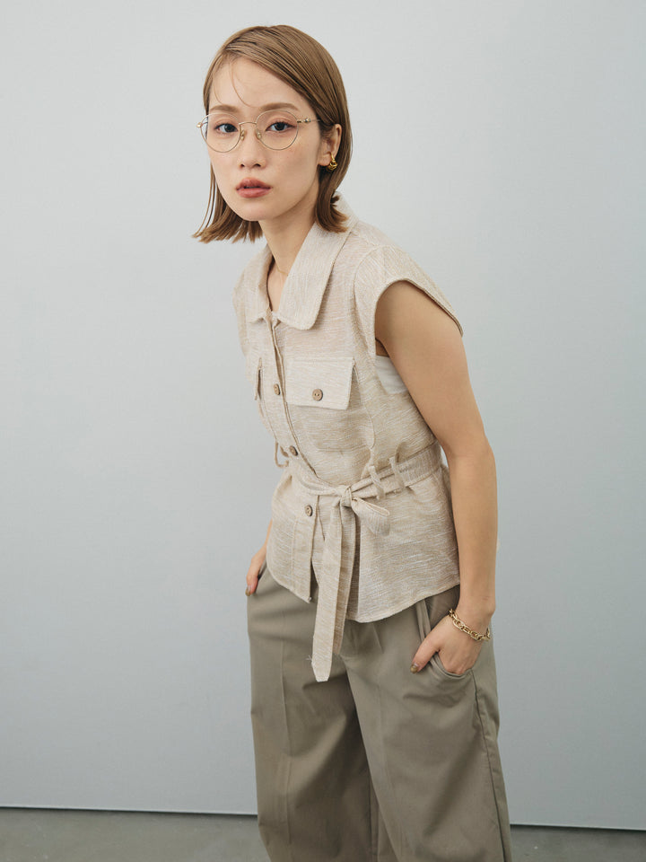 [予約]ミックスヤーンメッシュブラウス/ベージュ