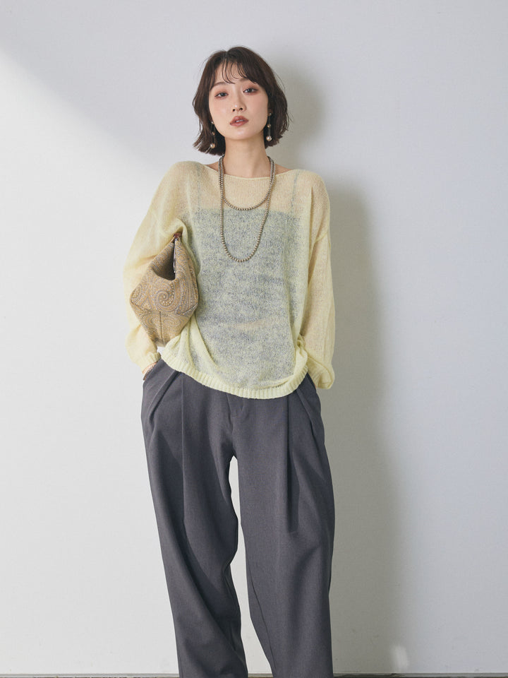 【Allure】[SET]モヘアタッチ透かし編みボートネックニットプルオーバー+モヘアタッチ透かし編みボートネックニットプルオーバー(2set)