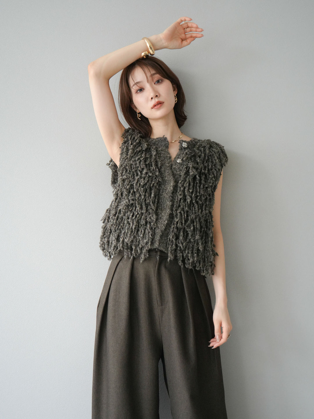[予約]フリンジループニットベスト/ブラウン