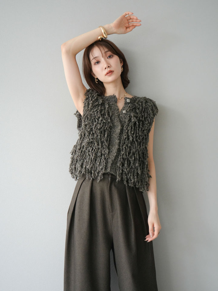 [予約]フリンジループニットベスト/ブラウン