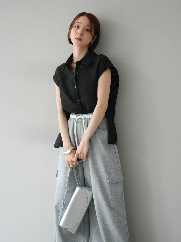 [SET] 透視格紋無袖襯衫 + 透視格紋無袖襯衫 (2 件套)
