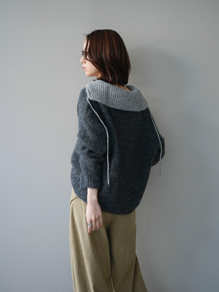 [予約]バイカラージップニットプルオーバー/charcoal