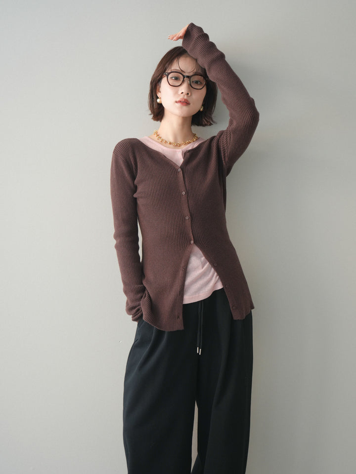 [予約]前後2WAYリブ編みクルーネックカーディガン/darkbrown