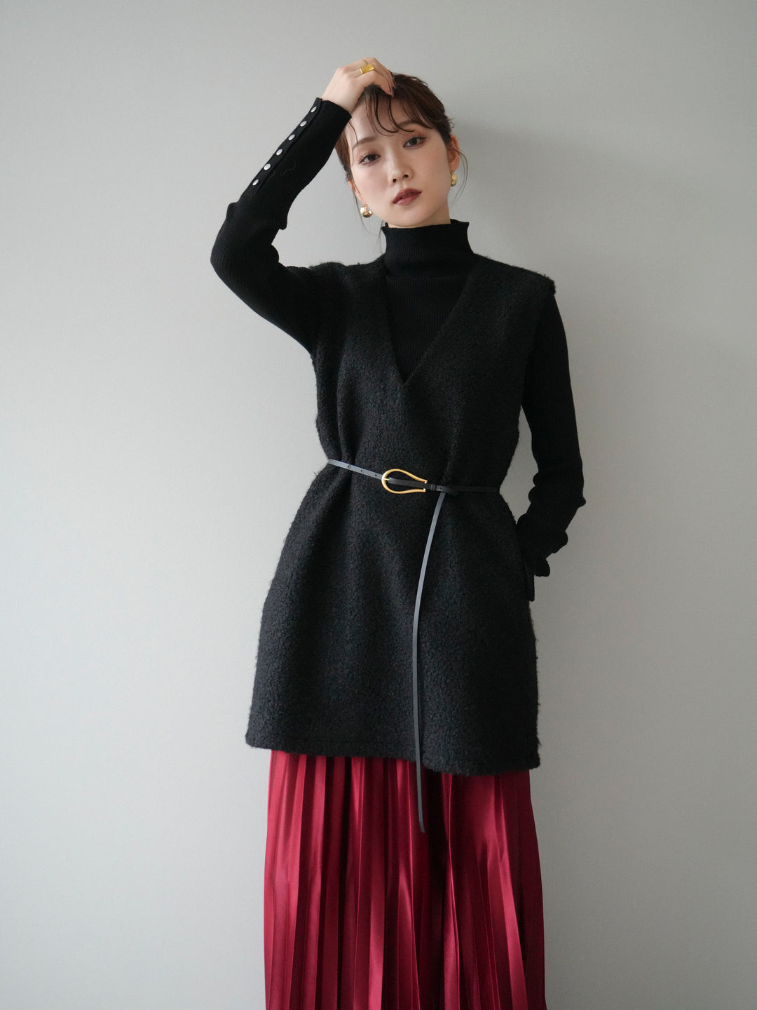 [予約]ミックスループヤーンニットミニワンピース/black