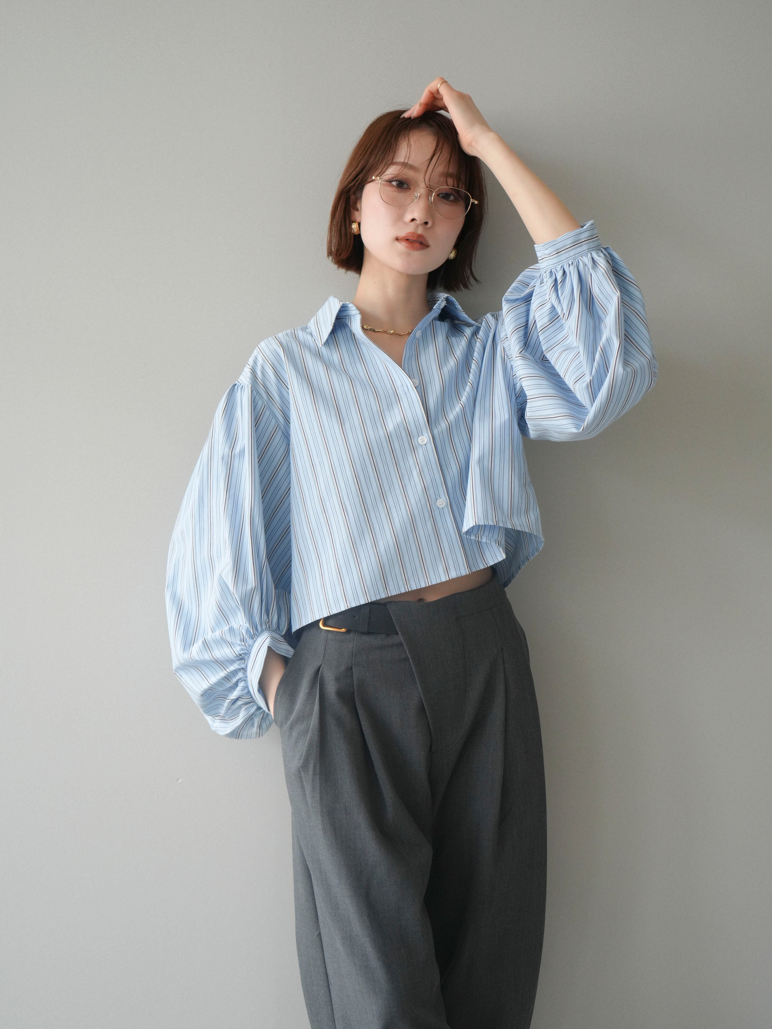 JUNYA WATANABE クロップドシャツ バルーンスリーブ 予約]ストライプバルーンスリーブクロップドシャツ/blue – Lumier
