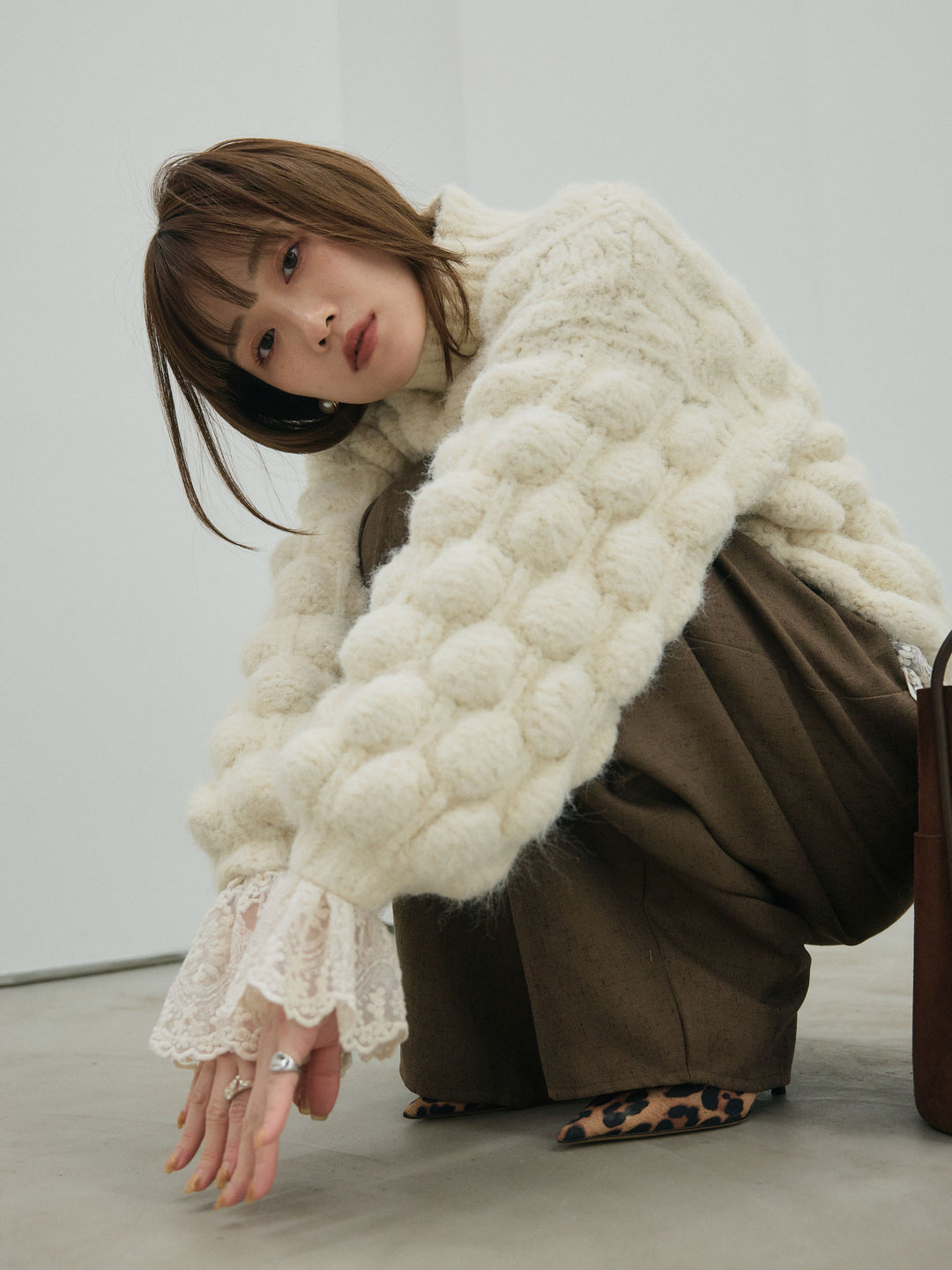 【Allure】[SET]ポップコーンハイネックニットプルオーバー+ポップコーンハイネックニットプルオーバー(2set)