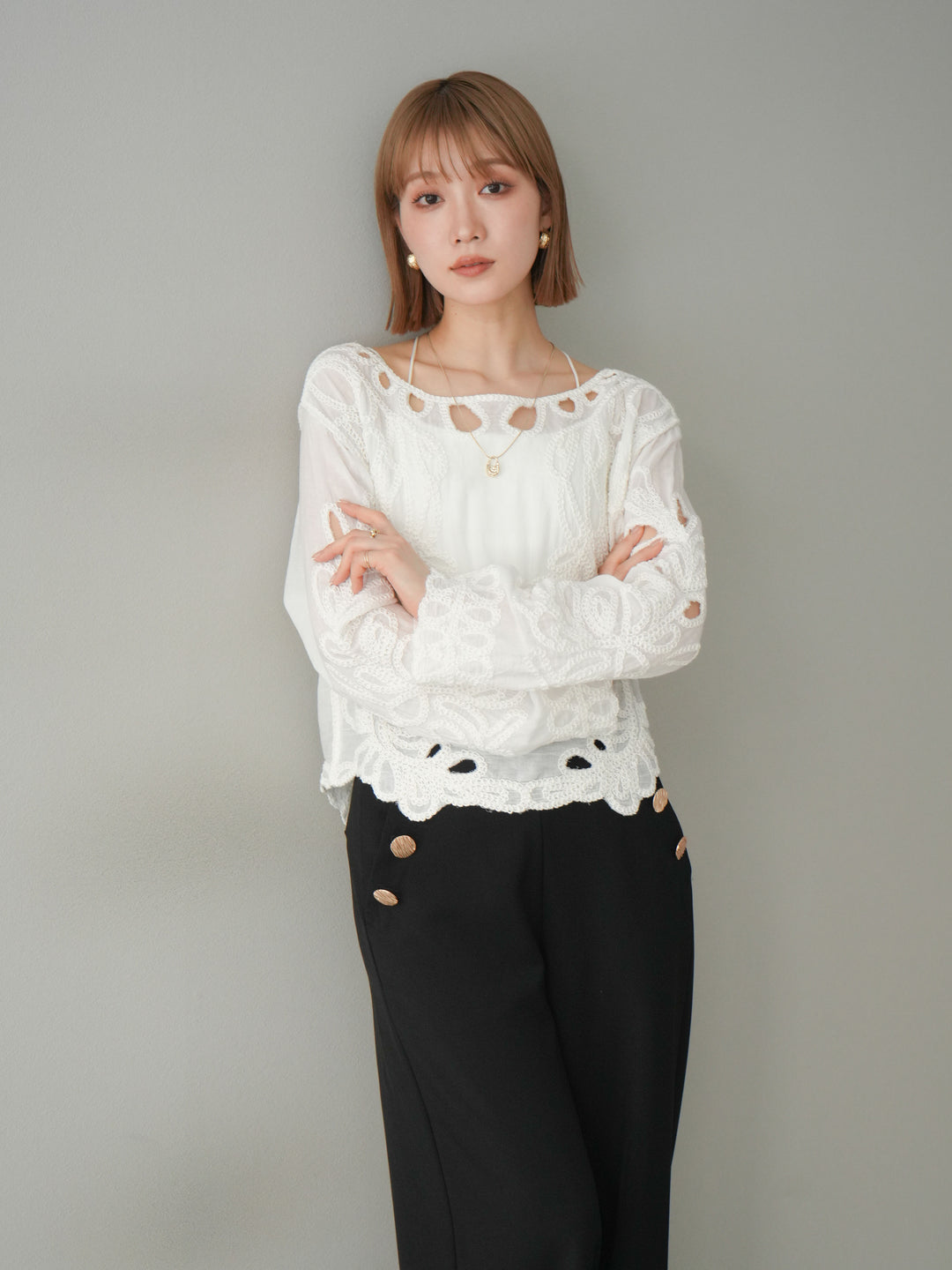 [予約]かぎ編みデザインブラウス/オフホワイト