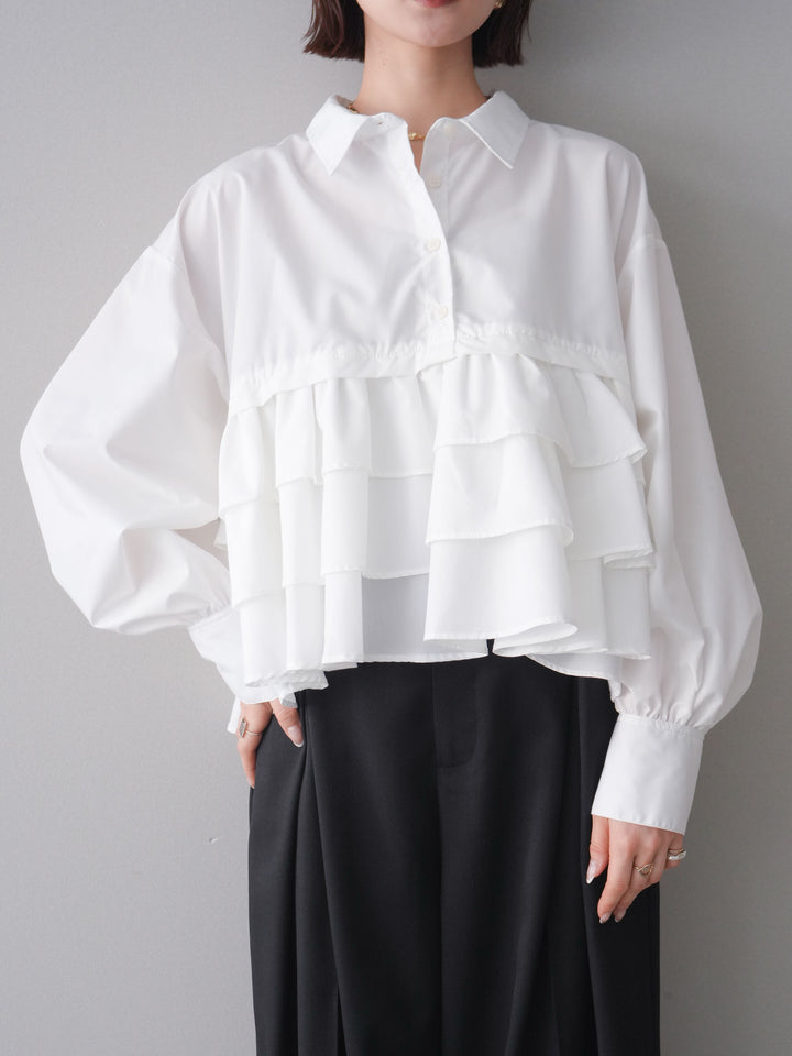 [SET]ブロードティアードショートシャツ+TRツイルデザインタックワイドパンツ(2set)