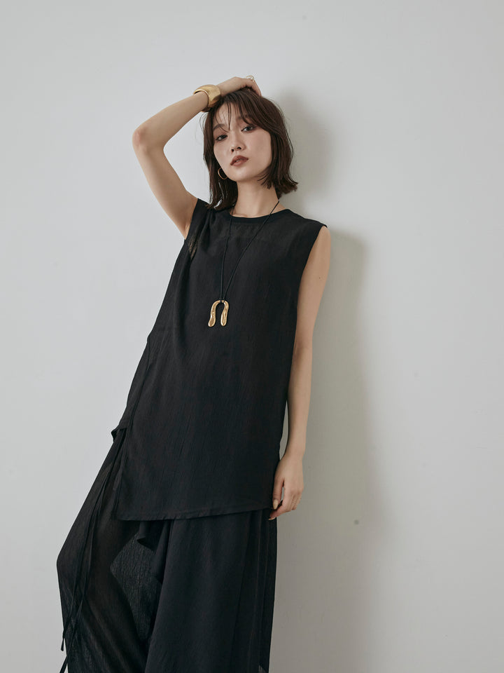 [予約]シアーワッシャーアシンメトリープルオーバー/ブラック