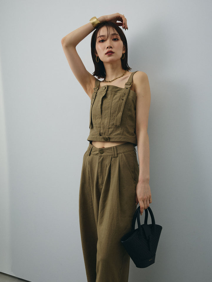 [SET] 亞麻感緊身胸衣＆寬褲套裝（2件套）