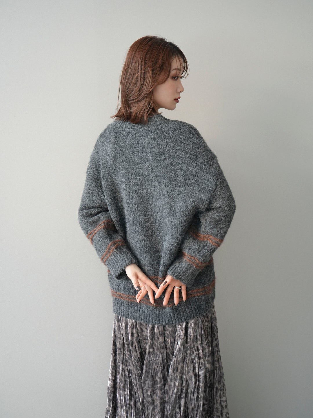 [予約]クルーネックラインボーダーニットプルオーバー/gray