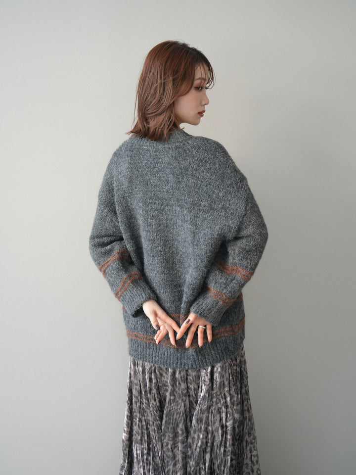 [予約]クルーネックラインボーダーニットプルオーバー/gray