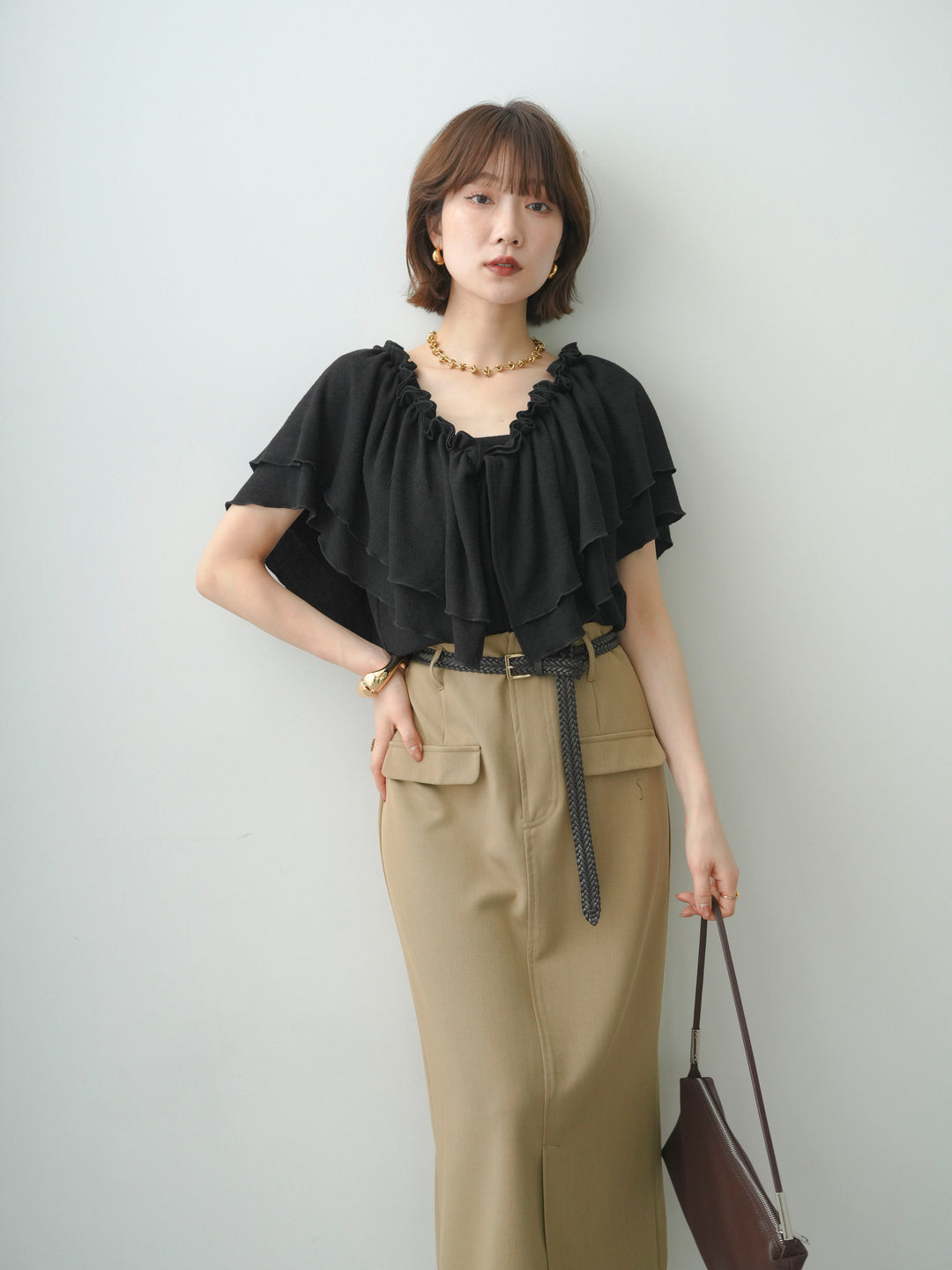 [予約]3wayドレープギャザートップス/black