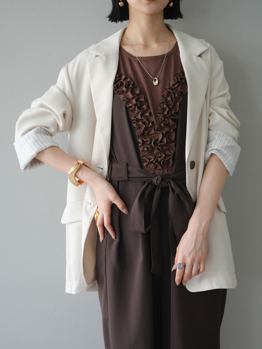 [予約]リネンタッチテーラードジャケット/アイボリー