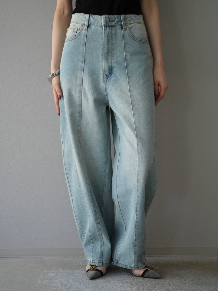 [予約]切替デザインカーブデニム/ブリーチ