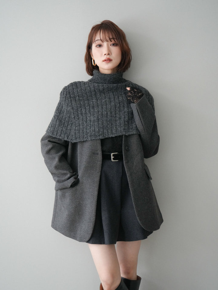 [SET]ケープ付ノーカラージャケット+ベルト付きタックミニスカート(2set)