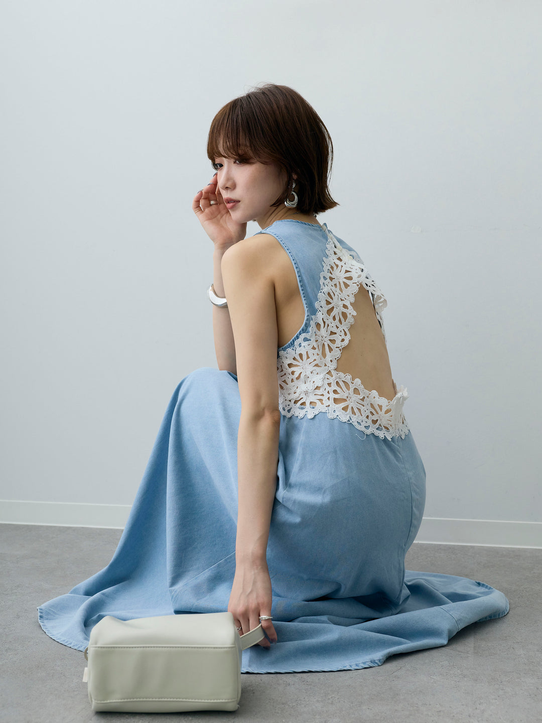 [SET]バックオープンレースデニムワンピース+バックオープンレースデニムワンピース(2set)