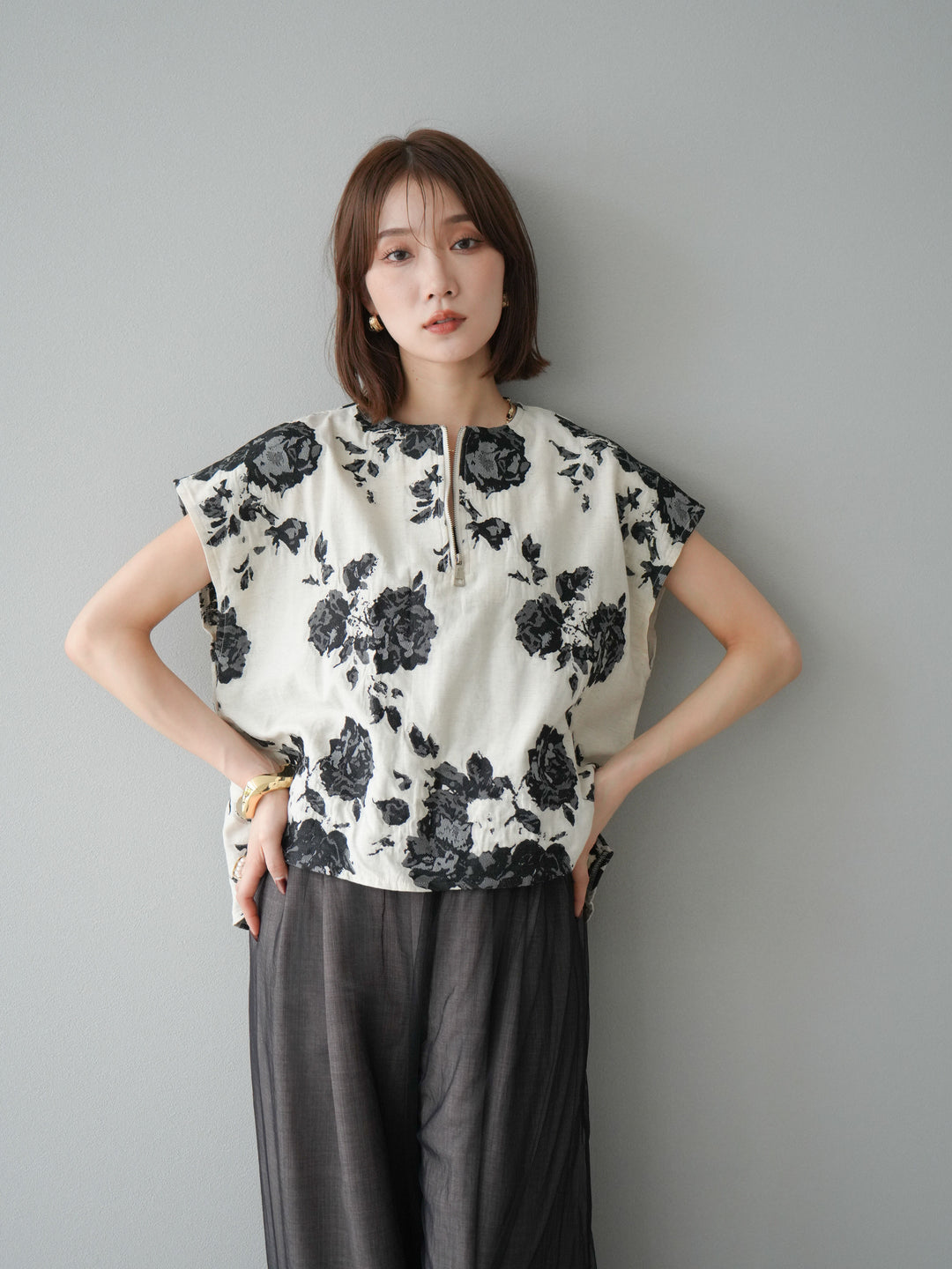 [予約]ジャガードZIPプルオーバー/ブラック