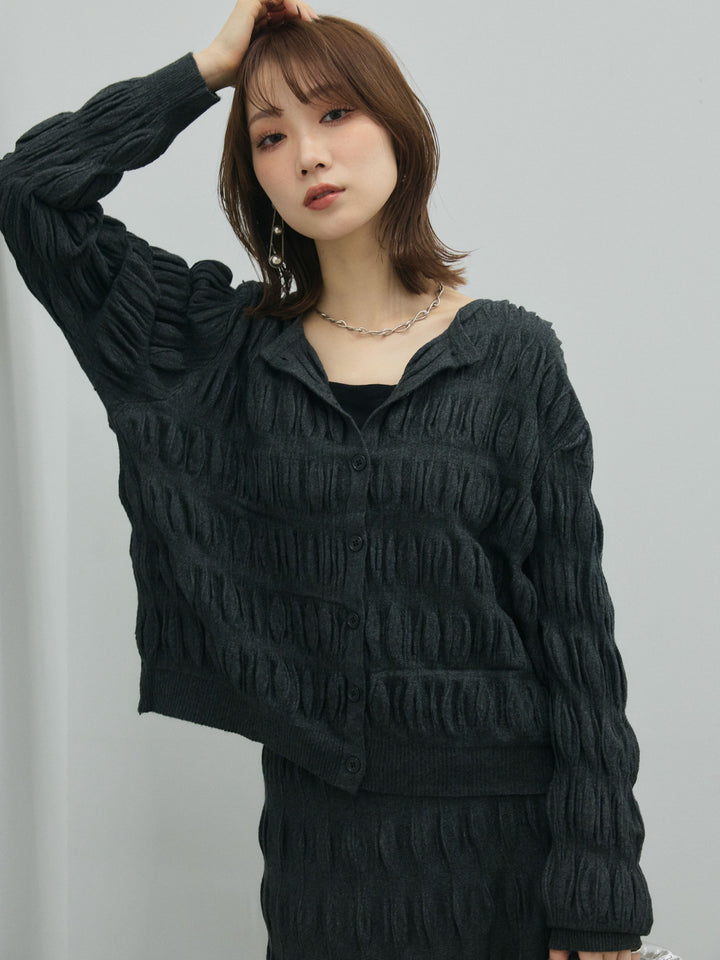 【Allure】[SET]シャーリングニットカーディガン&ニットスカートSET UP