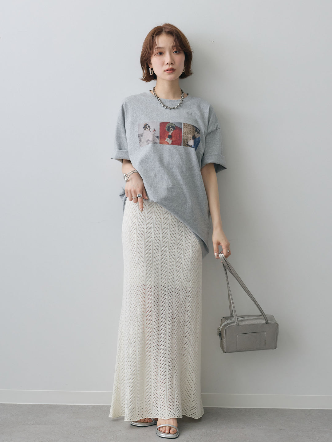 [SET]スリードッグフォトボックスTEE+クロシェシアーセミフレアスカート(2set)