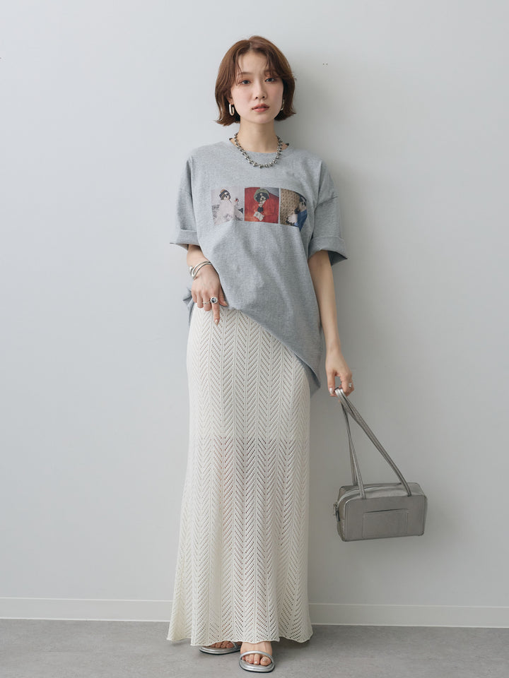 [SET]スリードッグフォトボックスTEE+クロシェシアーセミフレアスカート(2set)