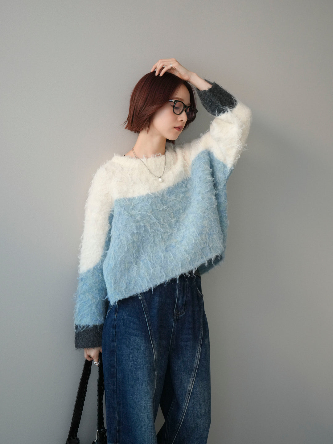 [予約]バイカラーモヘアタッチニットプルオーバー/ivory