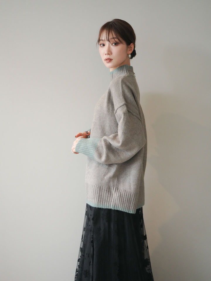 [SET]配色ハイネックニットプルオーバー+配色ハイネックニットプルオーバー(2set)