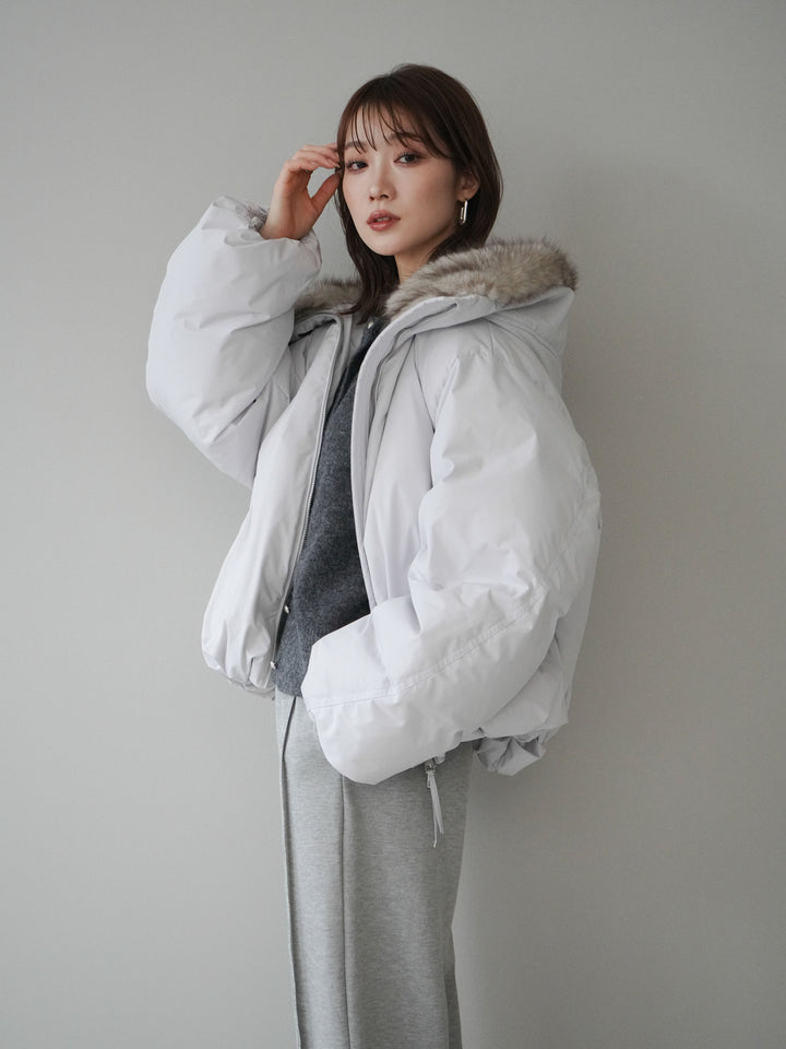 [予約]フードファーショートダウンコート/lightgray
