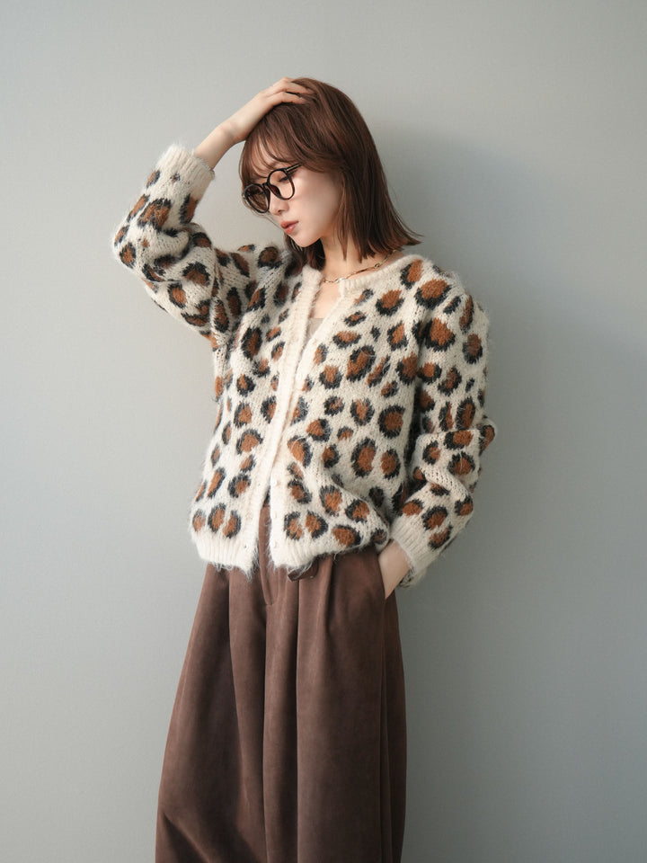[SET]モヘアタッチレオパード柄ニットカーディガン+モヘアタッチレオパード柄ニットカーディガン(2set)