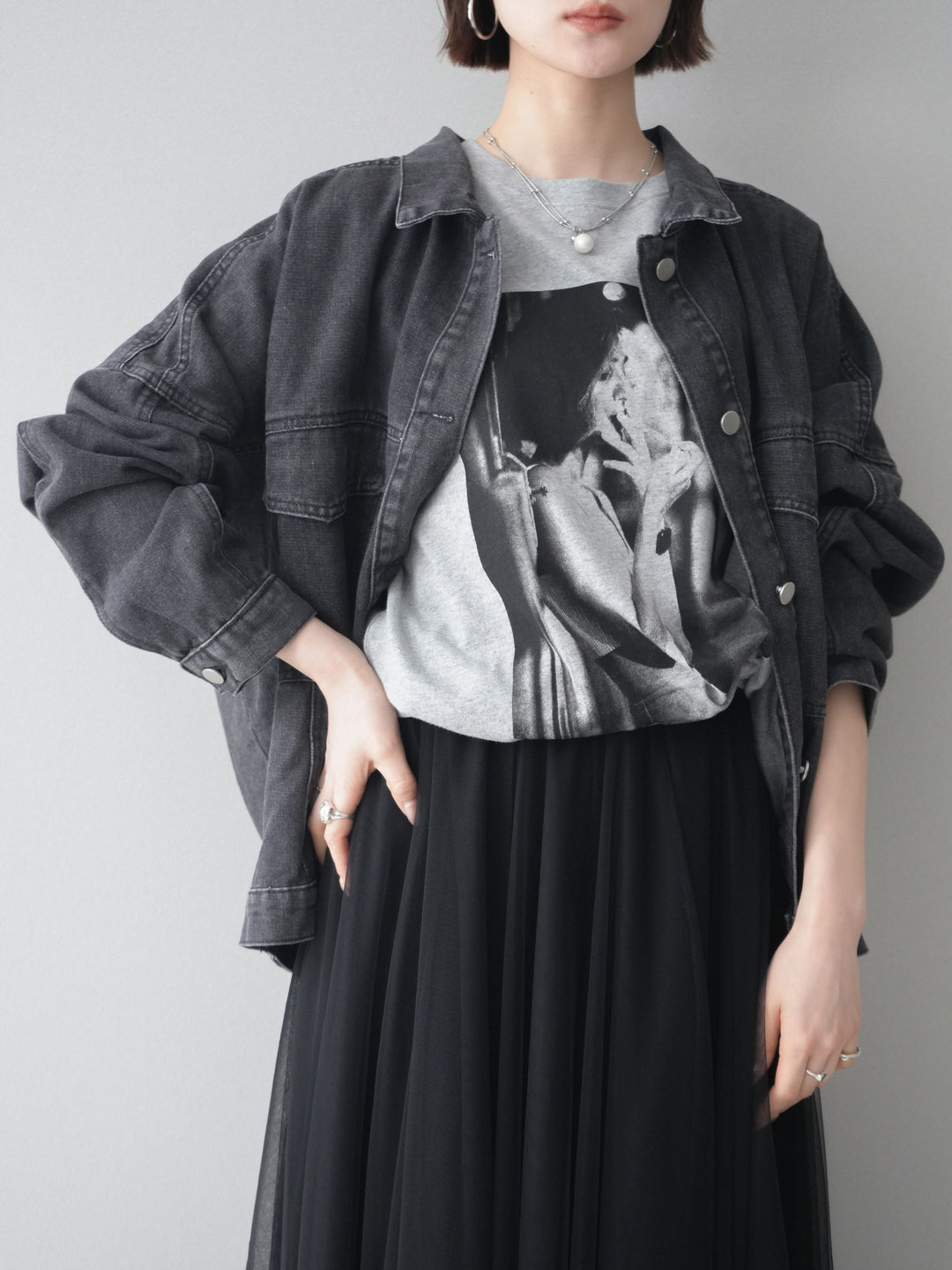 [SET]ルーズシルエットデニムジャケット+チュールボリュームスカート(2set)