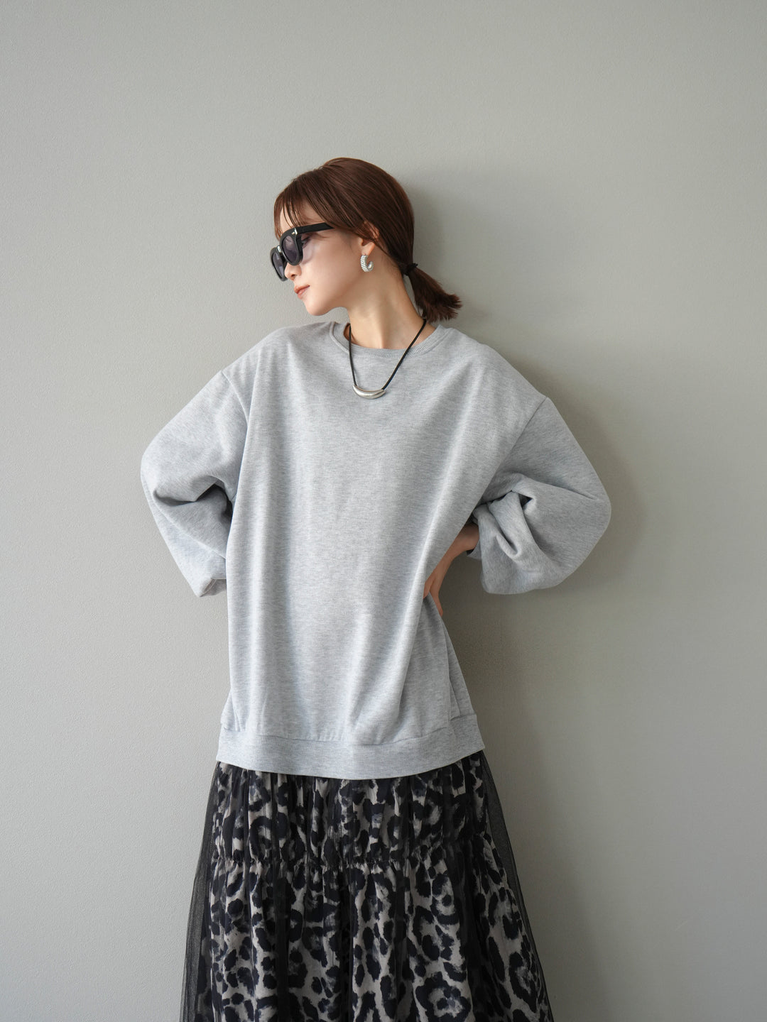 [予約]スウェットドッキングアニマル柄レイヤードワンピース/グレー