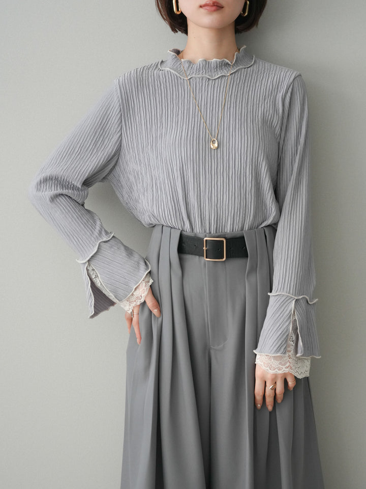 [予約]袖レース楊柳メロートップス/lightgray