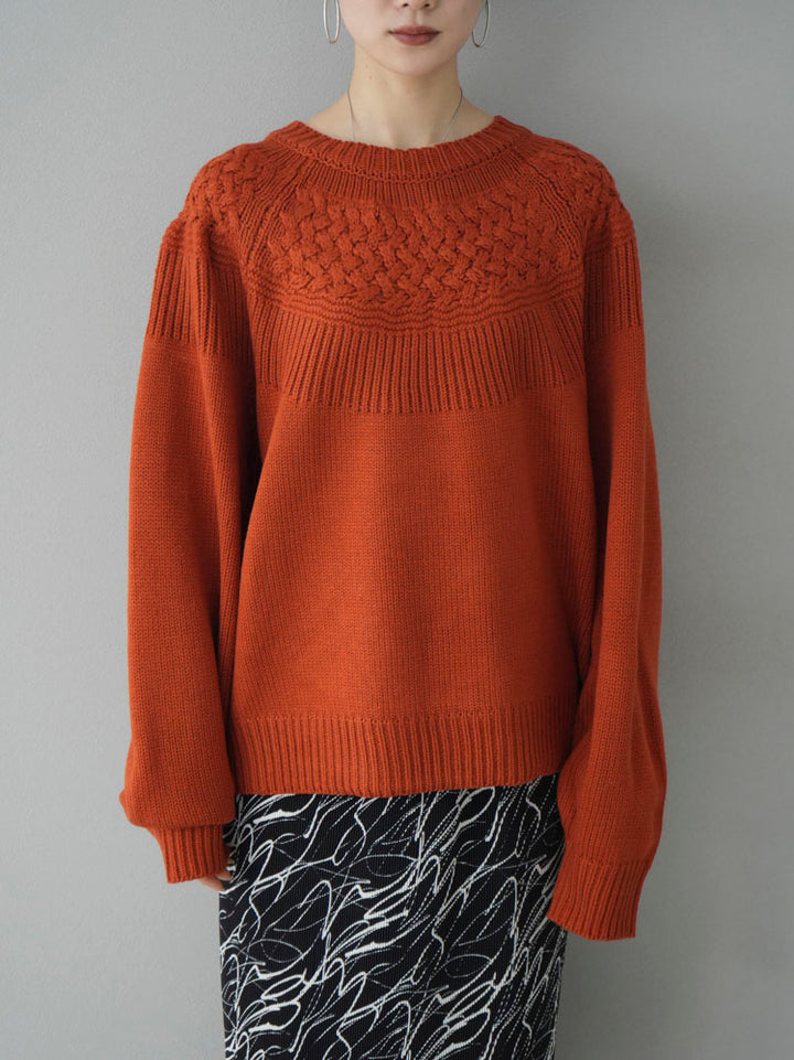 [Pre-order] Cable-switched knit pullover/orange